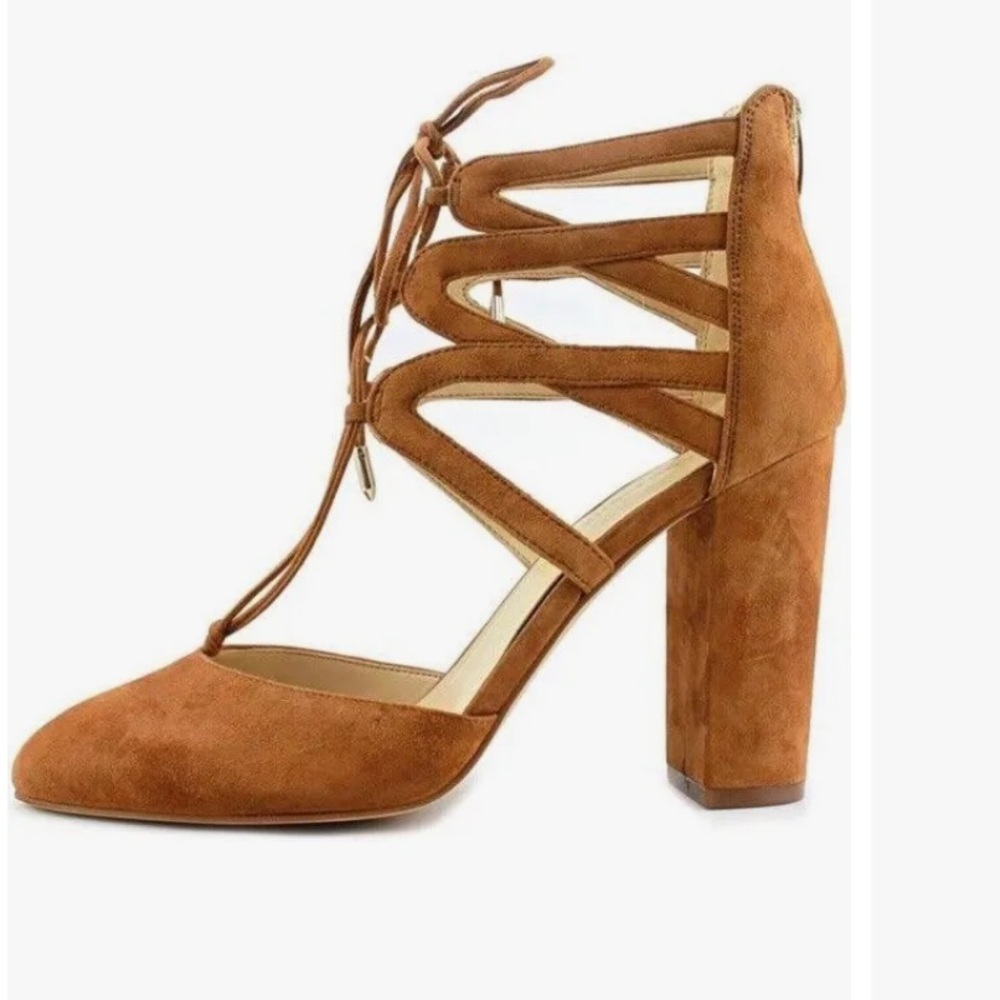 MARC FISHER Shellie Lace-Up Suede Pump Brown Size 6.5
